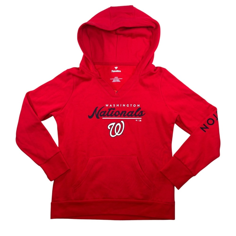 Washington Nationals Hoodie Womens M Red Fanatics Baseball MLB Graphic V Neck